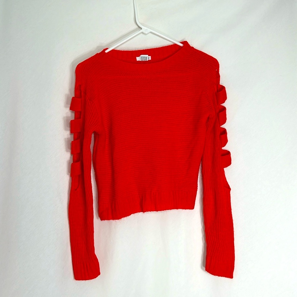 Serendipity Hot Red Acrylic Blouse with unique Long Sleeve Patterns| Size: M